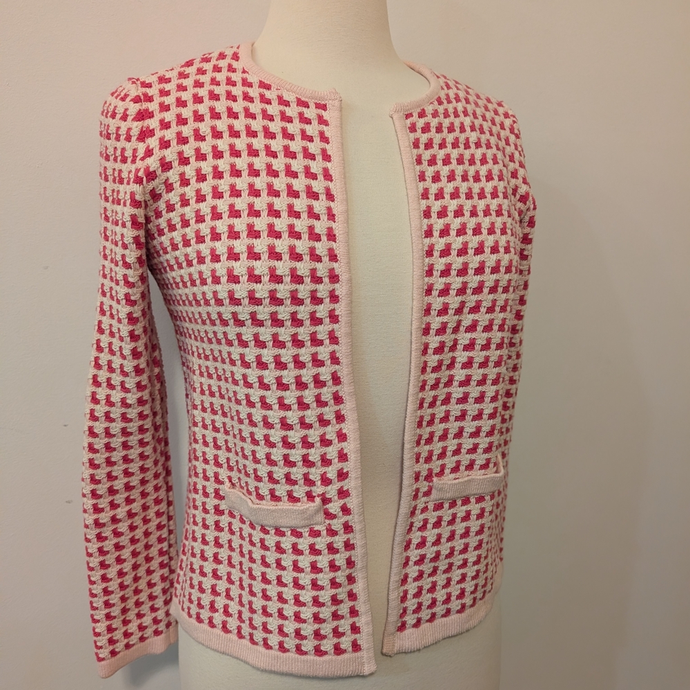 Ann Taylor Pink and White Women's Crewneck Sweater Jacket Size Small